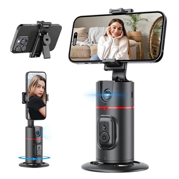 Kenro KNR-E-1020-BLK Auto Face Tracking Tripod with Fill Lights, 360 Deg Rotation Body Phone Camera Mount with Detachable Remote - Black