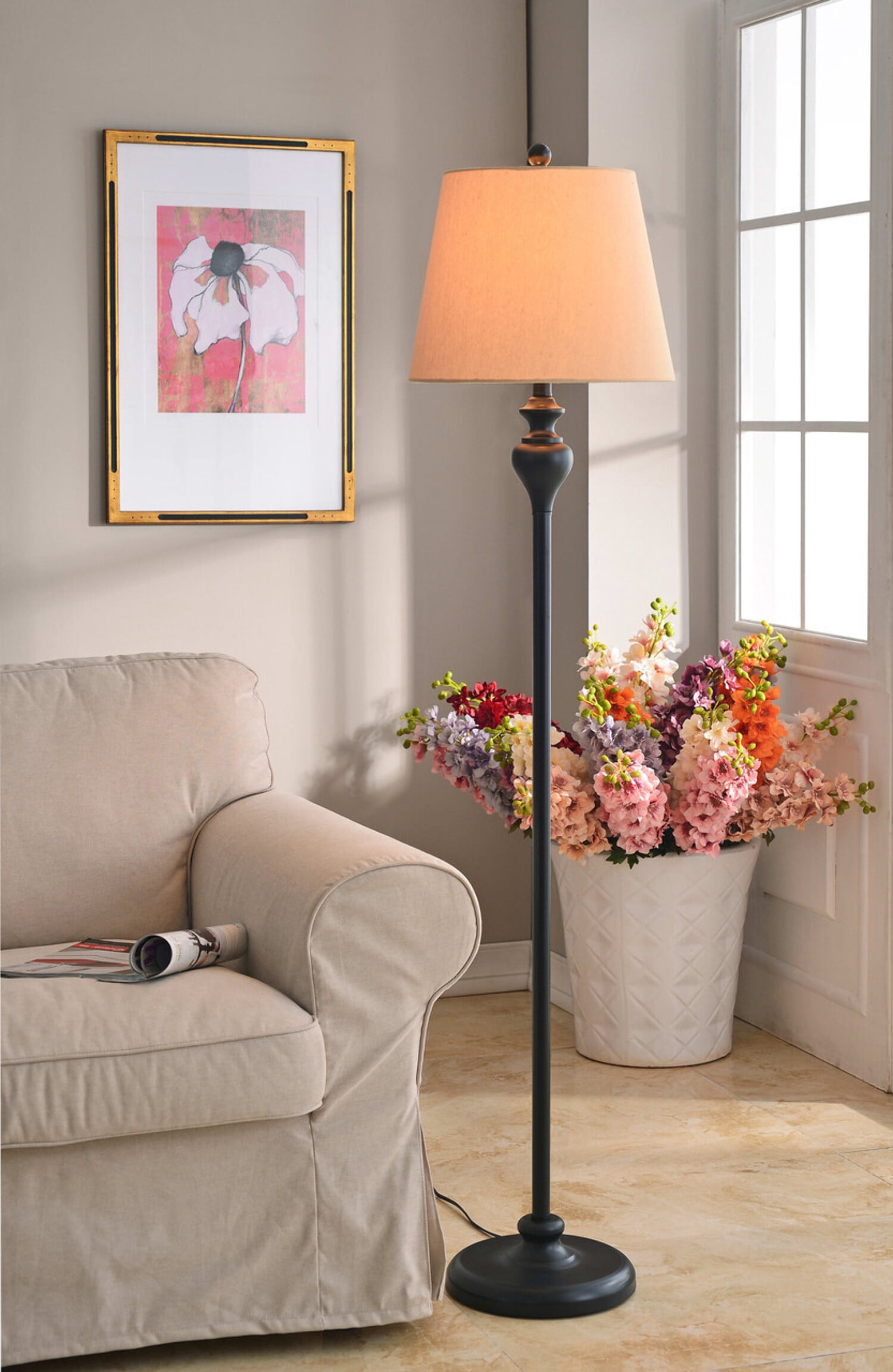 Kenroy Home Charlotte Table and Floor Lamp Set of 3 with Gold Fabric Empire Shade Traditional Light Fixtures for Living Room, Bedroom, or Office, Oil Rubbed Bronze