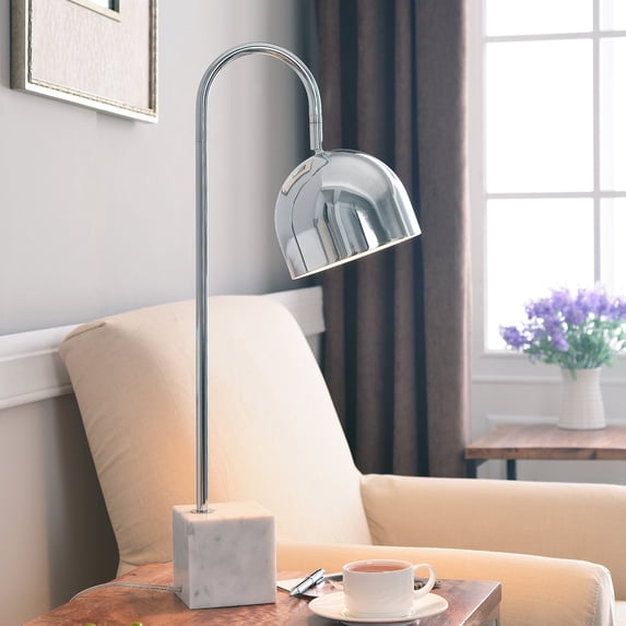 kenroy home maverick chromewith white marble base desk lamp
