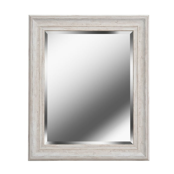 35" x 29" Kenroy Home Warren Rustic Beveled Mirror w/Distressed White Wood Frame