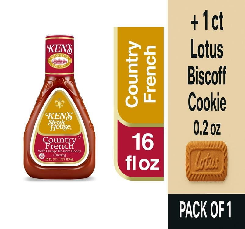 Kens Steak House Country French Salad Dressing 16 fl oz - Pack of 1 & Lotus Biscoff Cookie - 0.2 Oz - 1 ct