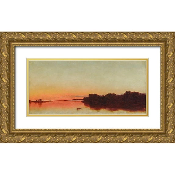 Kensett, John Frederick 24x13 Gold Ornate Wood Framed with Double Matting Museum Art Print Titled - Twilight on the Sound, Darien, Connecticut 1872