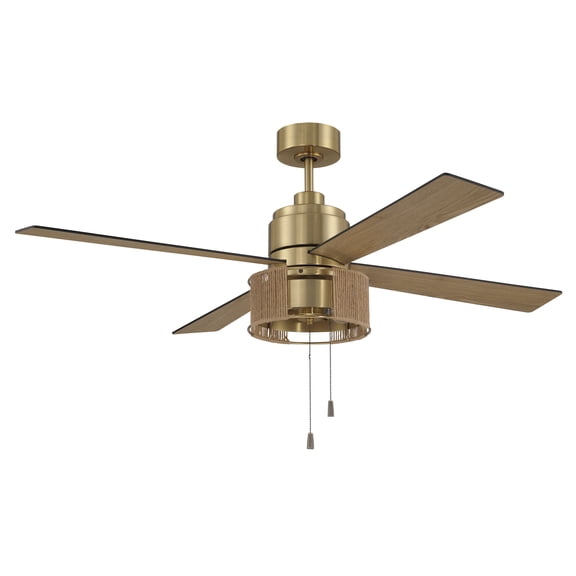 Kensey 52 in. Indoor Satin Brass Finish Ceiling Fan w/ Integrated Aluminum & Hemp Rope Drum Light Kit