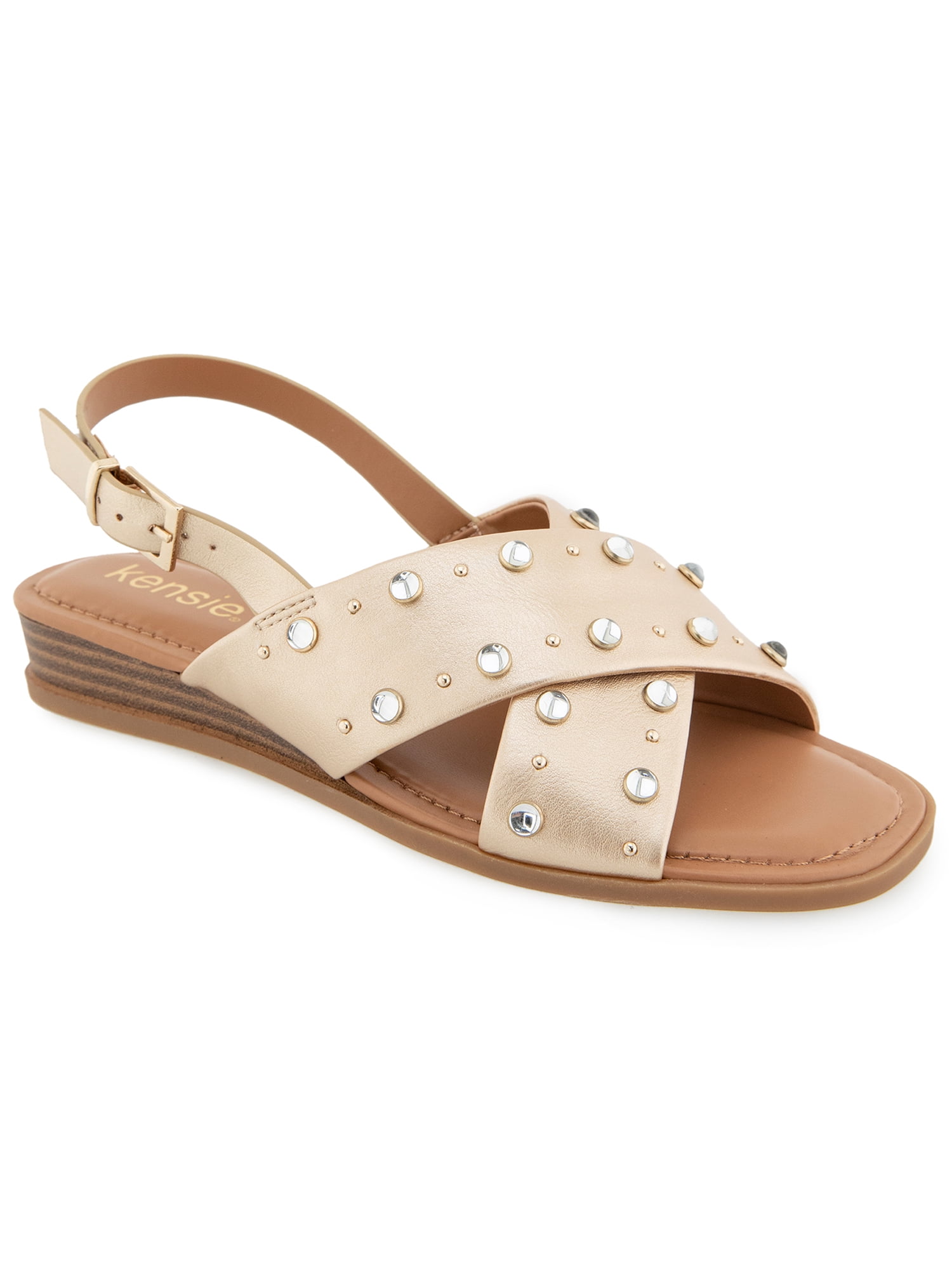 Kensie Women's Alishia Gem Crossband Wedge Flat Sandal
