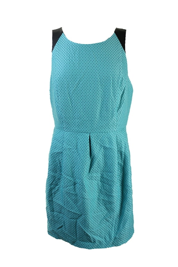 Aqua Sleeveless Pleather-Trim Pin Dot Jacquard Dress XL