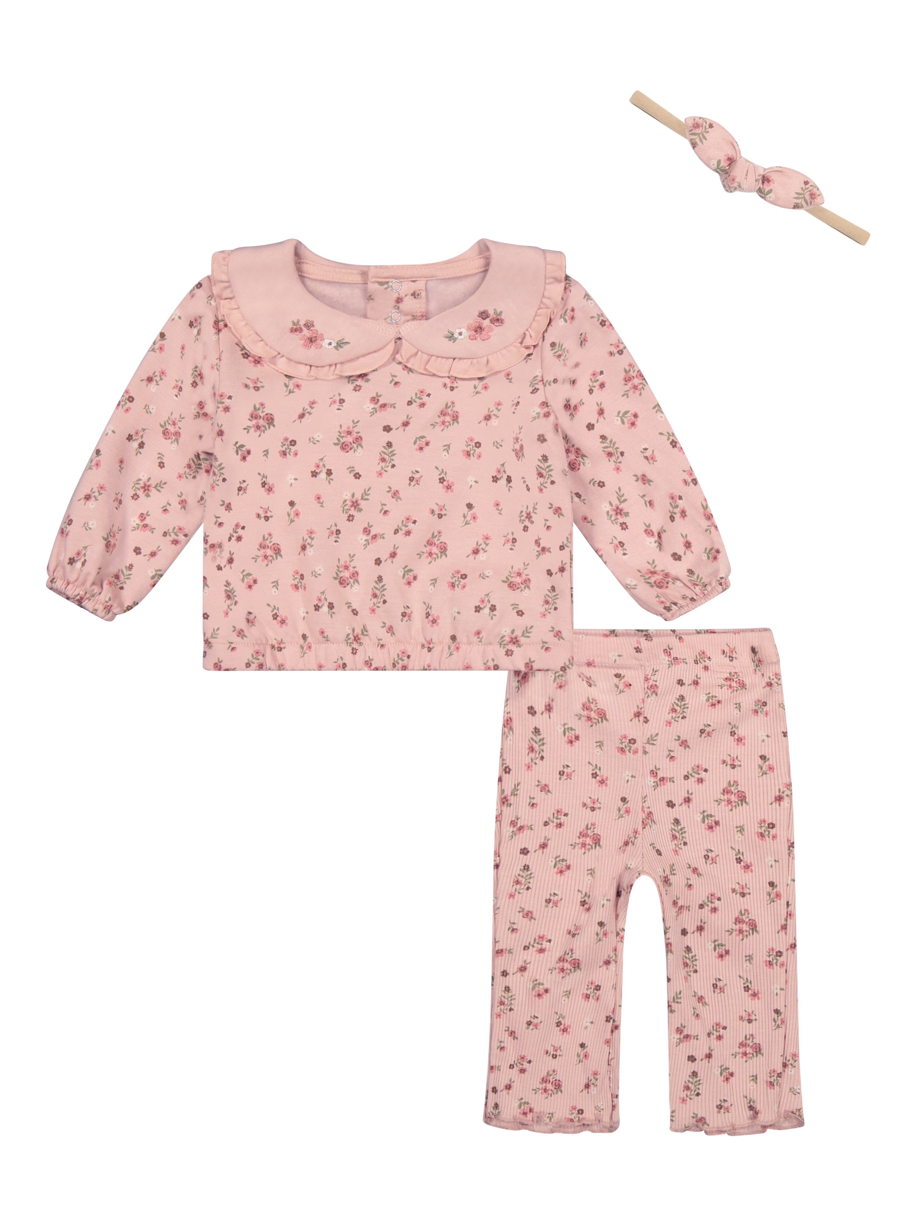 Kensie Baby Girl 3 Piece Fleece Rib Pant Set, Sizes 0-9 Months