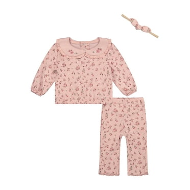 Kensie Baby Girl 3 Piece Fleece Rib Pant Set, Sizes 0-9 Months