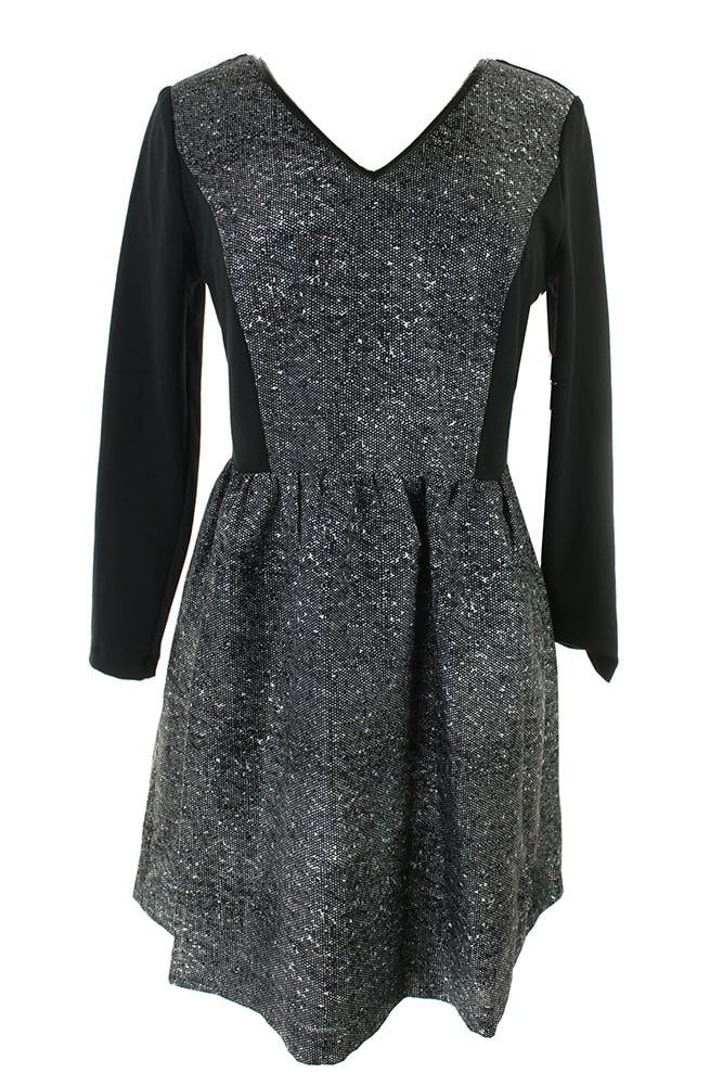 Kensie Black-White 3/4-Sleeve Lace-Inset Dress M