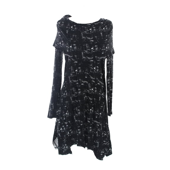 Kensie Black-White Long-Sleeve Cowl-Neck Printed Dress M