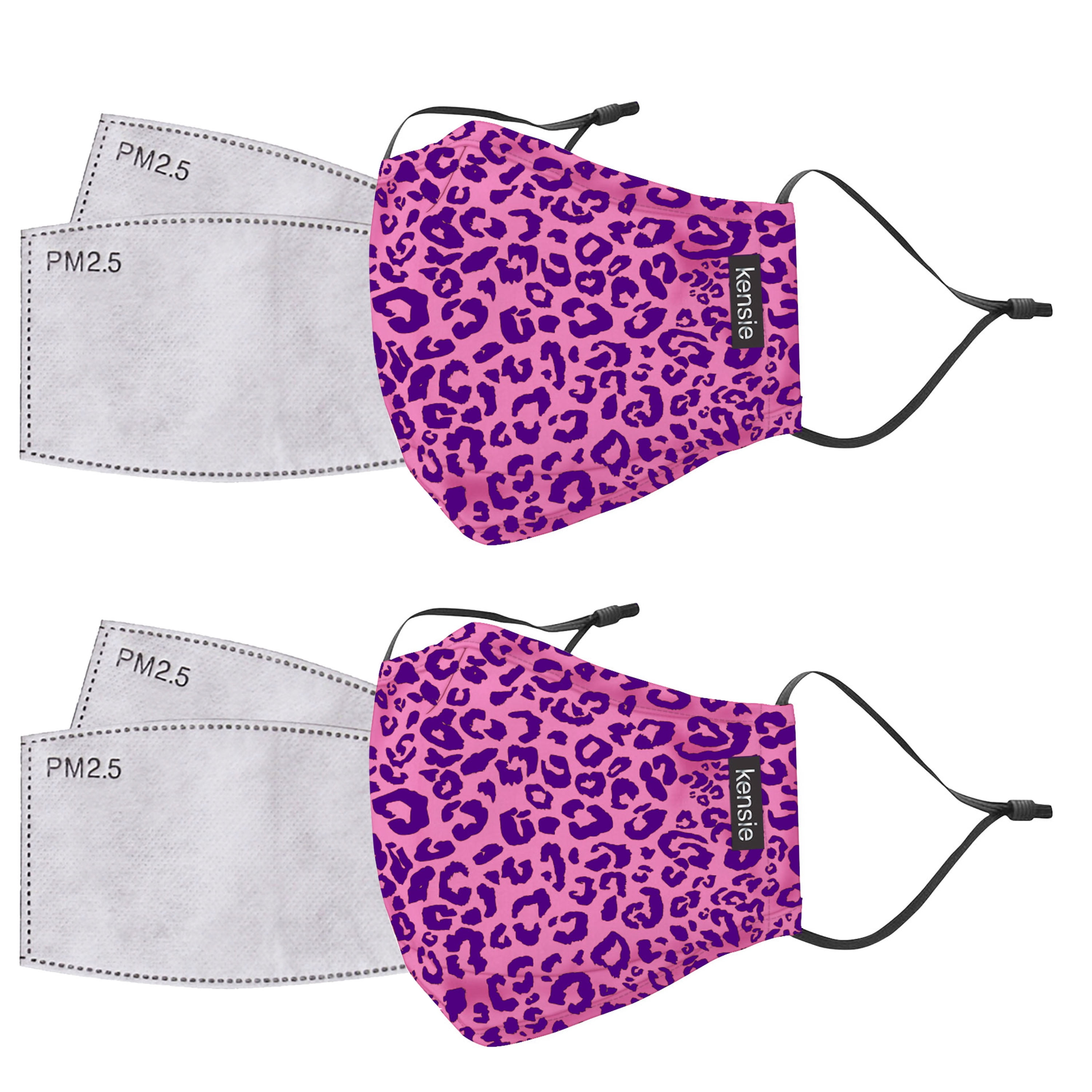 Kensie Brand 2 Re-Usable/Washable Fashion 5-Inch Masks with 4 Replacement Filters