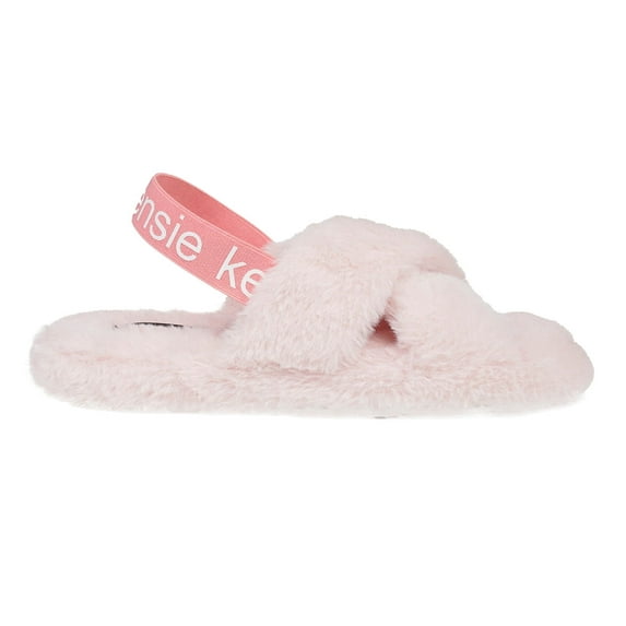 Kensie Cute Cross Strap Faux Fur Home Slippers, Blush (Women's)