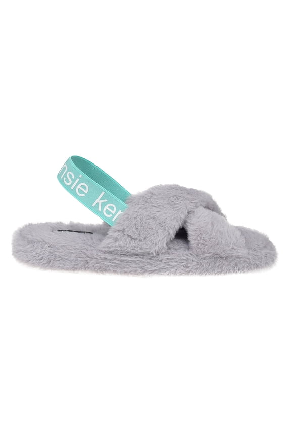 Cute Cross Strap Faux Fur Home Slippers, Grey (Women's)