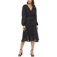 thumbnail image 1 of Kensie Womens Chiffon V Neck Fit & Flare Dress, Black, 2, 1 of 1