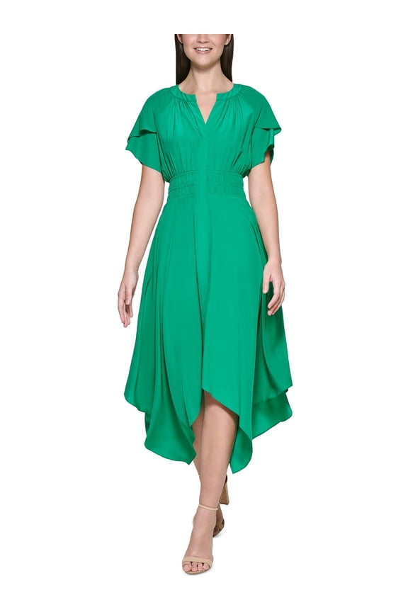 Dresses Womens Gathered Mid Calf Midi Dress