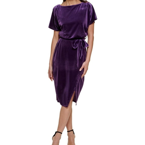 Kensie Womens Velvet Boatneck Midi Dress, Purple, Small