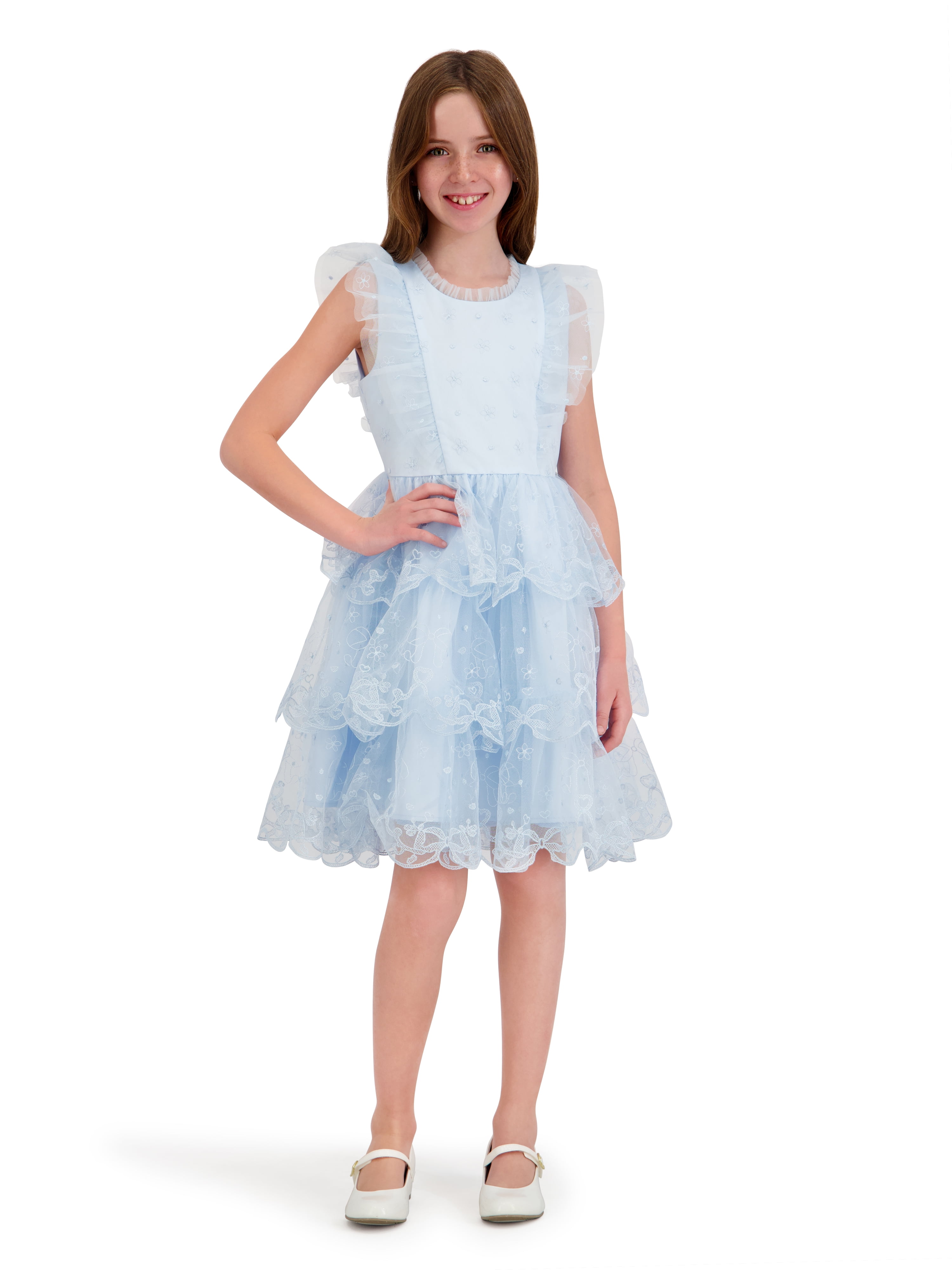 Kensie Girl Sleeveless Embroidered Tiered Scallop Dress, Sizes 4-16