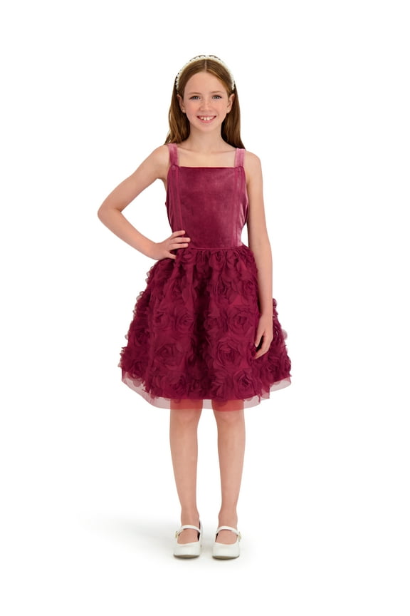 Velvet Glitter Rosette Tank Dress, Sizes 4-16