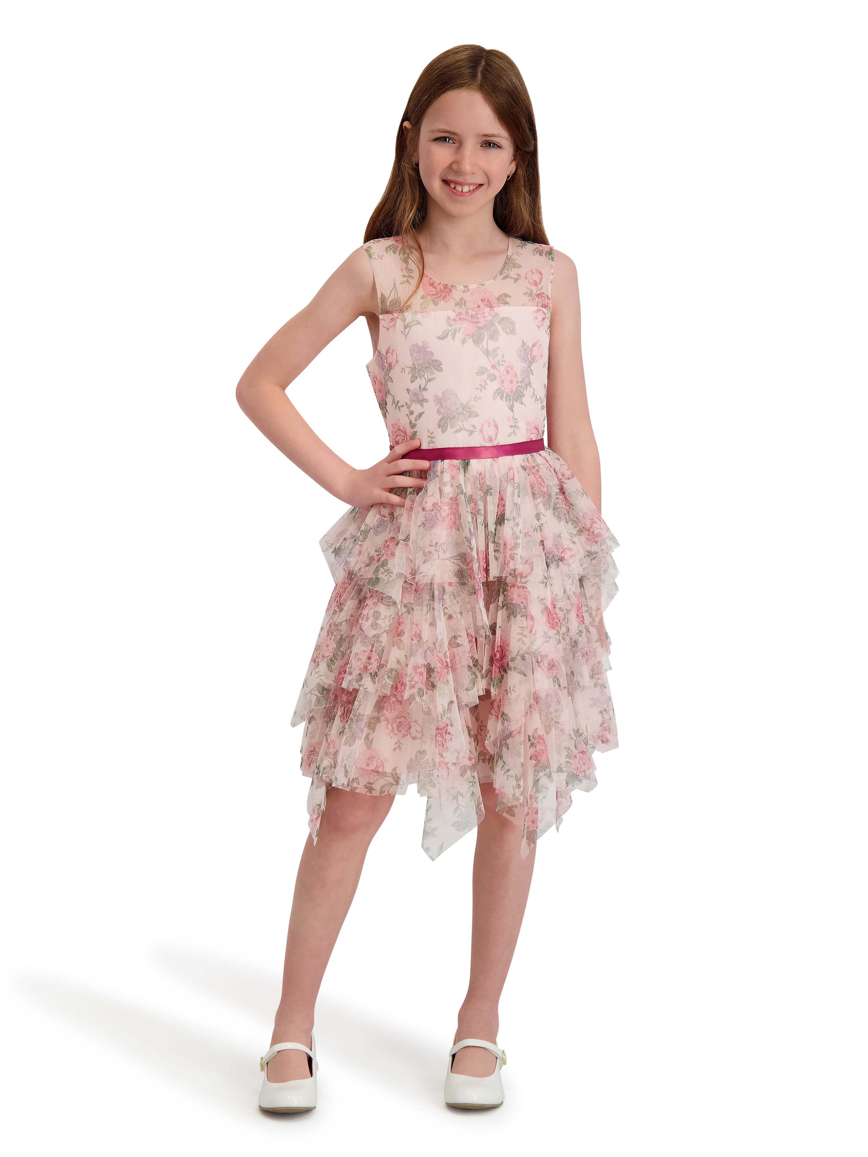 Kensie Girl Floral Mesh Sleeveless Ruffle Dress, Sizes 4-16