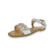 Kensie Girl Girls' Glitter Flower Sandals - white, 3 youth