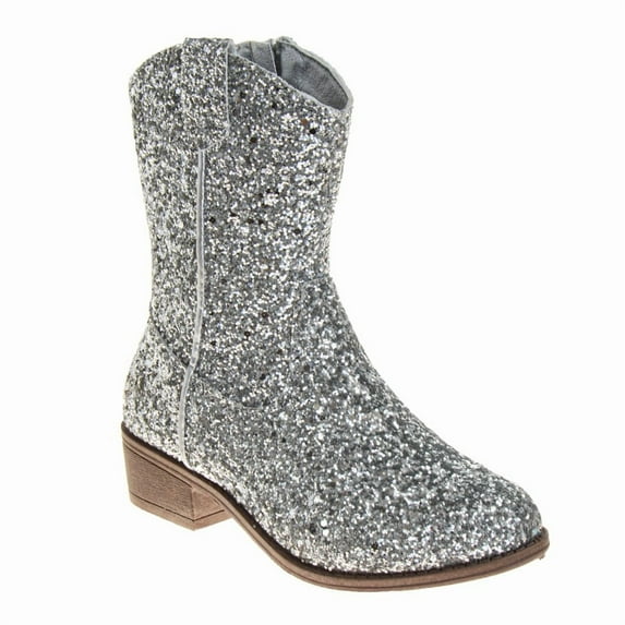 Kensie Girl Glittery Western Boots. (Little Kids Big Kids), Silver Glitter, 1