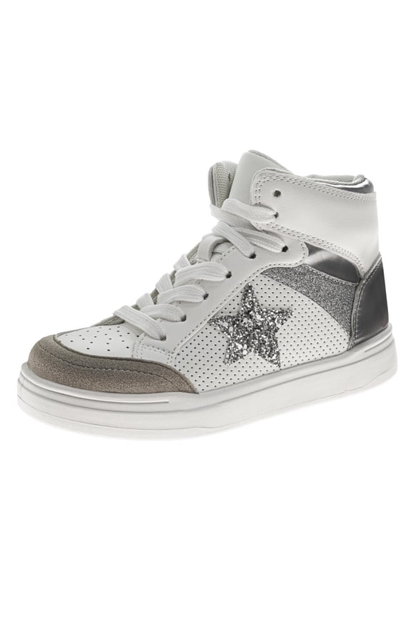 ' High Top Sneakers. (Little Kids Big Kids), White Silver, Size: 2
