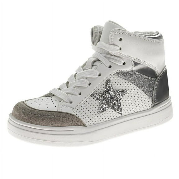 Kensie Girl' High Top Sneakers. (Little Kids Big Kids), White Silver, Size: 4
