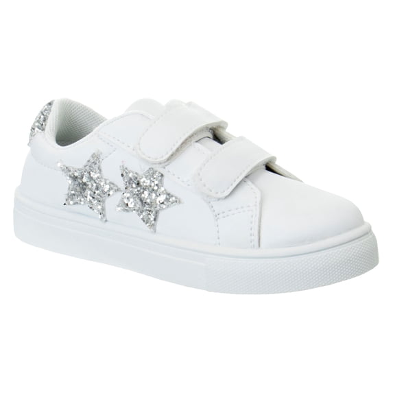 Kensie Girl Girls Glitter Hook and Loop Casual Sneakers, Toddler and Little Kids White with Silver Stars , Size 12