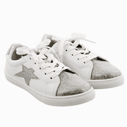 Kensie Girl Low Top Sneaker Casual Lace Up Shoes, Silver Glittery Stars KG94712M