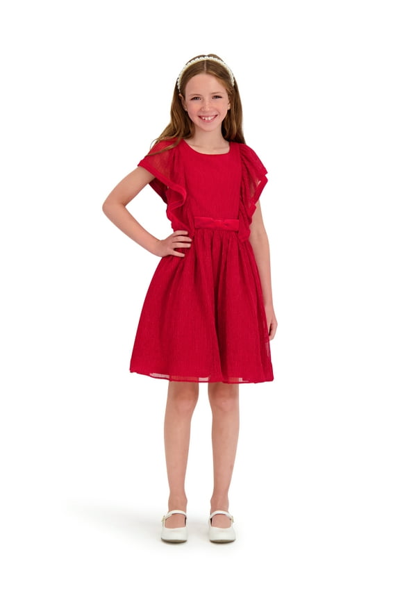 Metallic Pleated Dress, Sizes 4-16