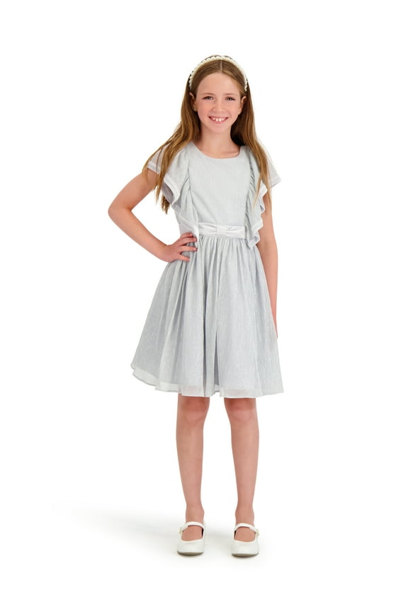 Metallic Pleated Dress, Sizes 4-16