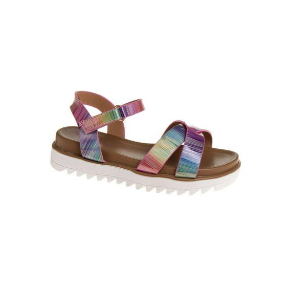 Kensie Girl Open Toe Kids Sandal with Straps White Sole, Multi, 4