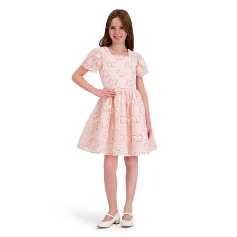 Cap Sleeve Sequin Butterfly Soutache Mesh Dress, Sizes 4-16