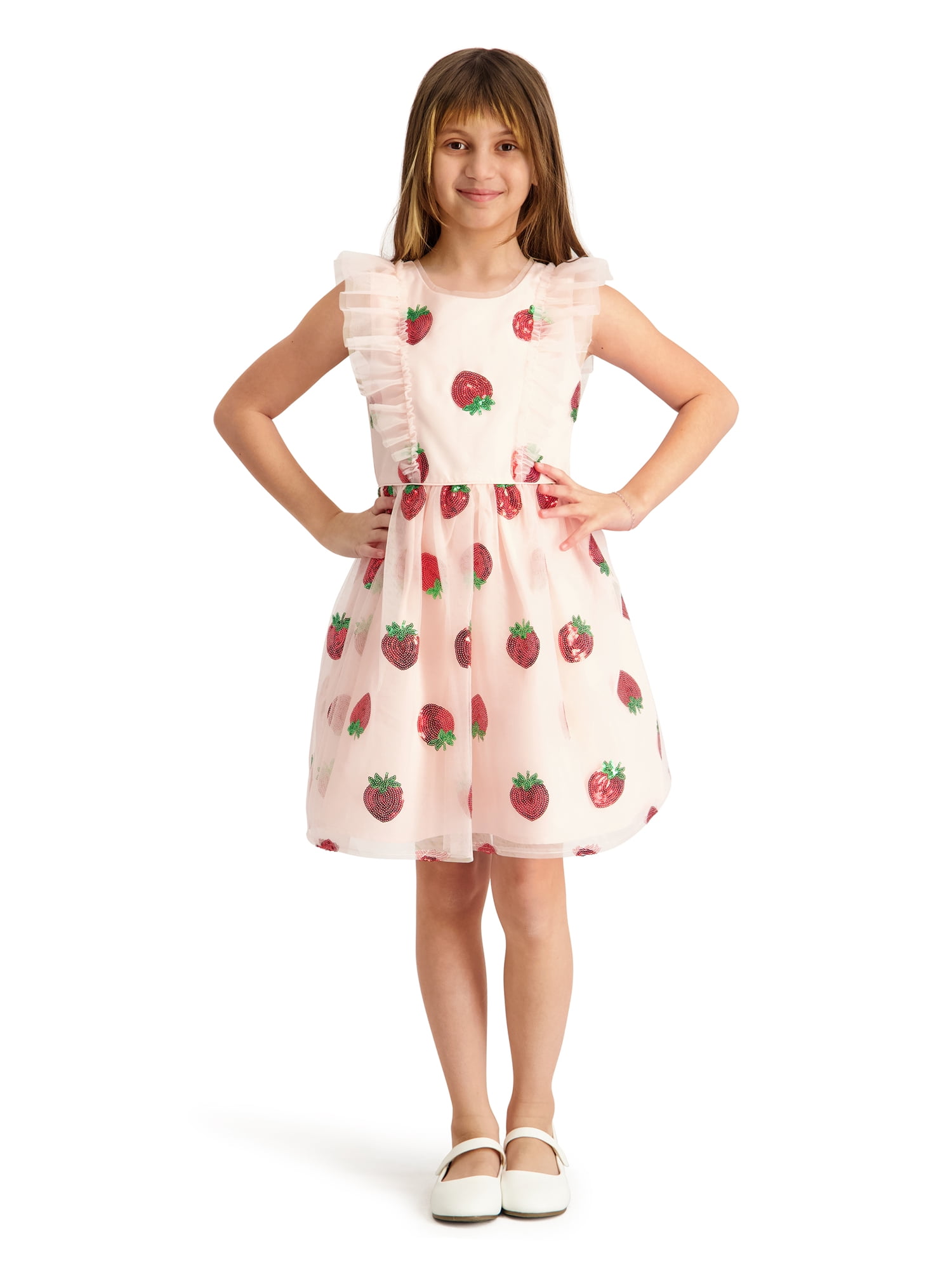 Kensie Girl Ruffle Cap Sleeve Dress with Strawberry Sequins Sizes 4-16
