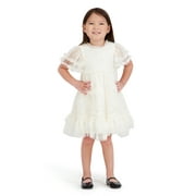 Kensie Girl Sequin Mesh Short Sleeve Ivory Dress, Sizes 12 Months-3T