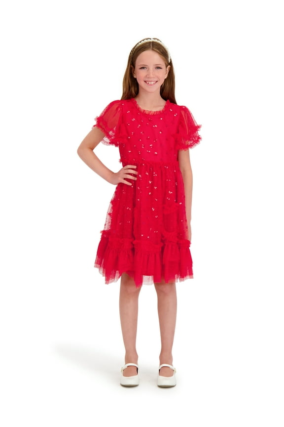 Sequin Mesh Short Sleeve Dress, Sizes 4-16