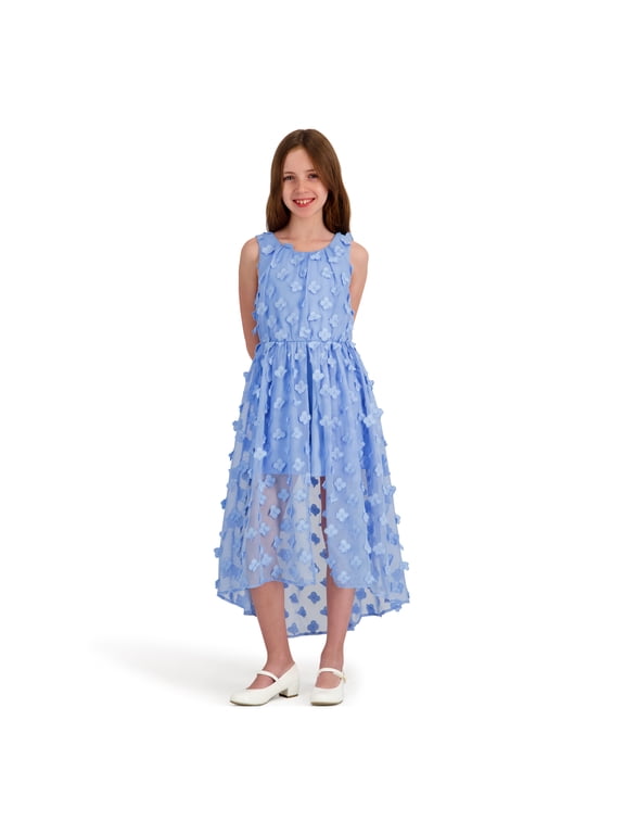 Girl Sleeveless 3D Flower Chiffon Walk Through Dress, Sizes 4-16