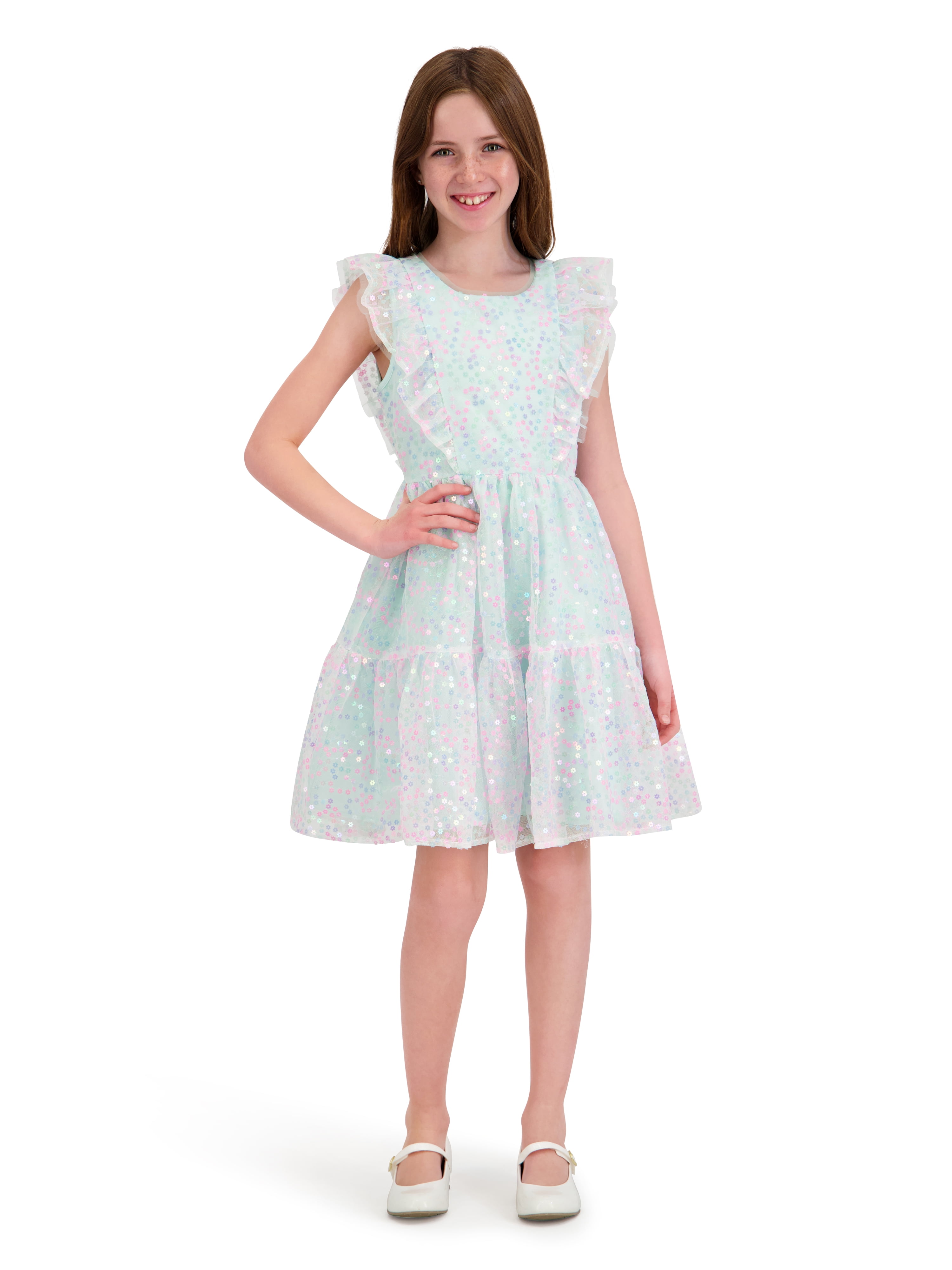 Kensie Girl Sleeveless Sequin Dress with Ruffles, Sizes 4-16