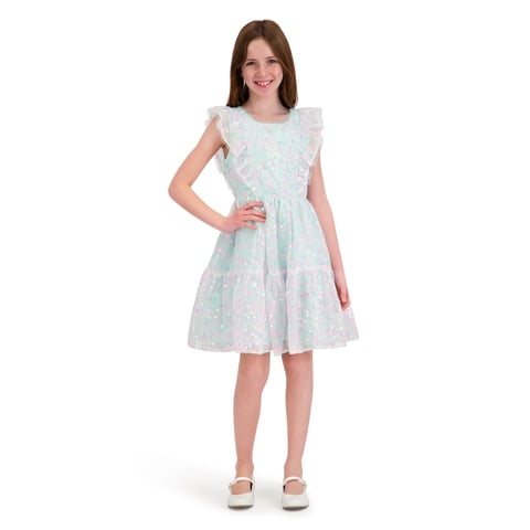 Sleeveless Sequin Dress with Ruffles, Sizes 4-16