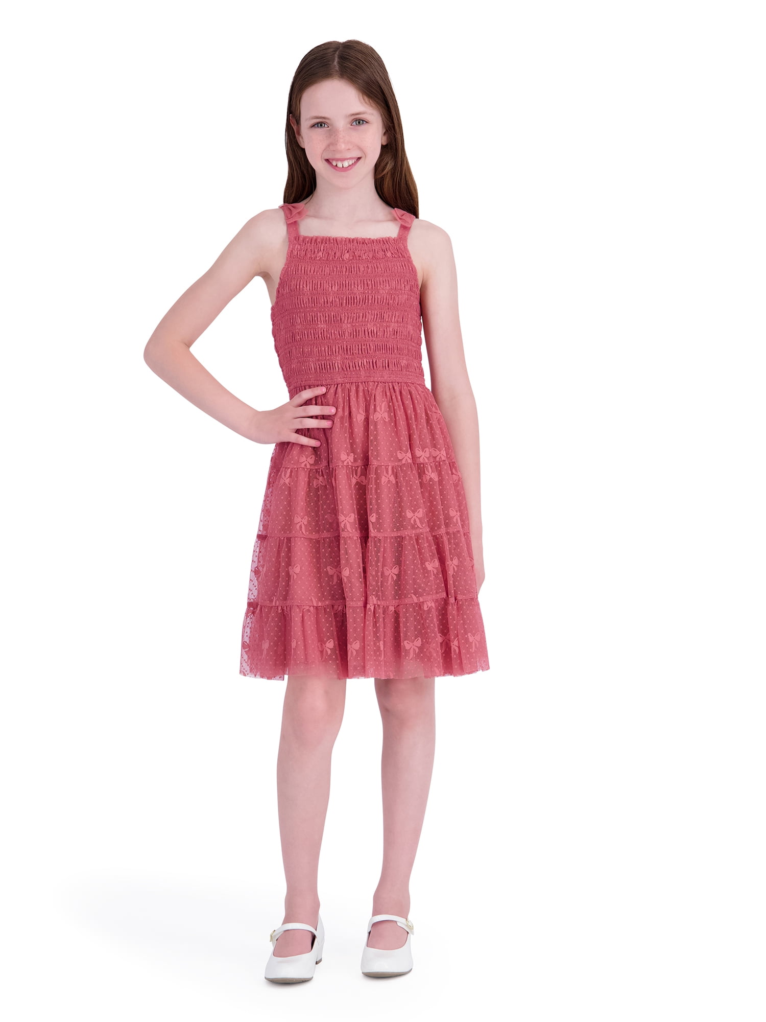 Kensie Girl Sleeveless Jacquard Bow Mesh Dress, Sizes 4-16