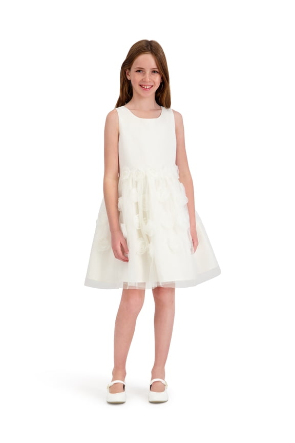 Sleeveless Party Dress with Rosettes and Pearls, Sizes 4-16