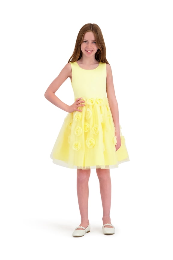 Sleeveless Party Dress with Rosettes and Pearls, Sizes 4-16