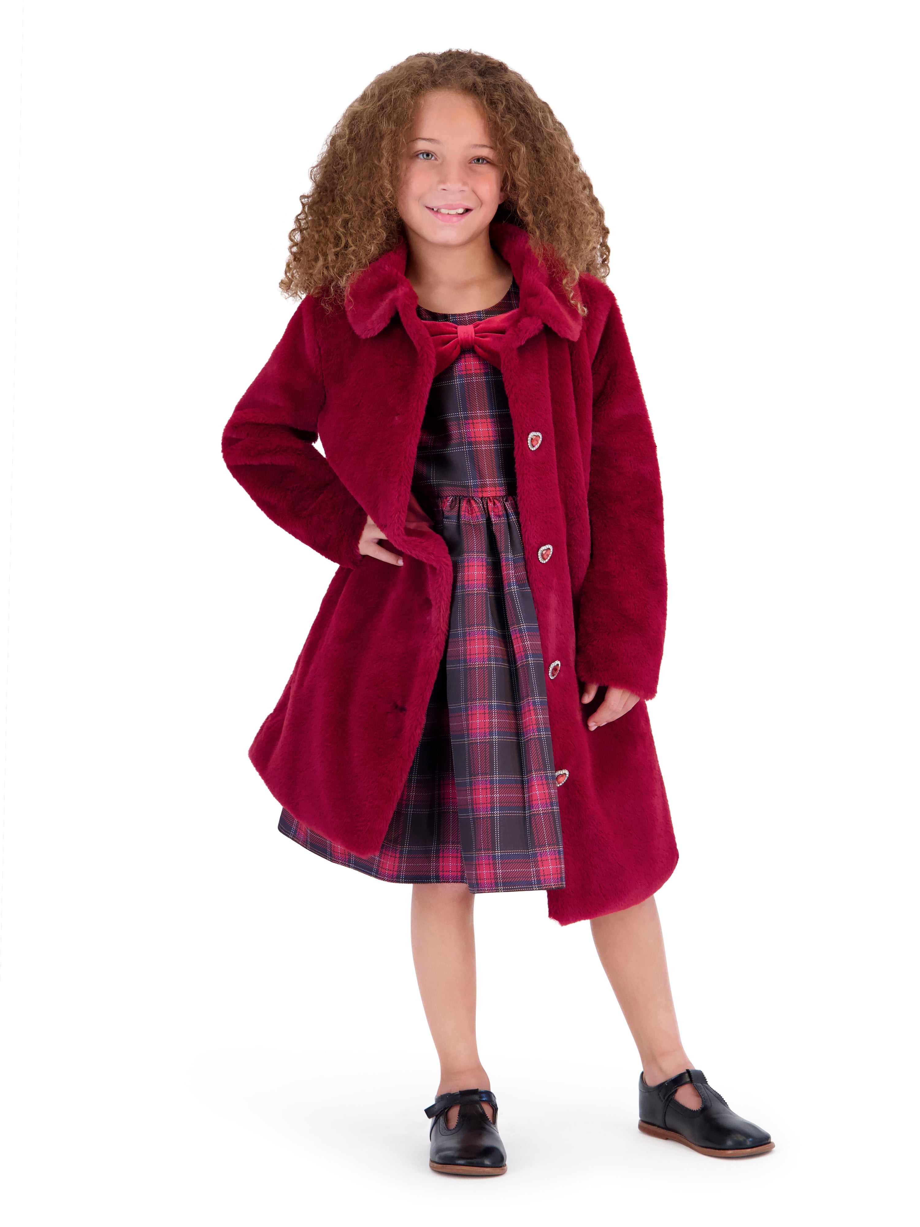 Kensie Girl Sleeveless Plaid Dress and Velvet Coat Set, Sizes 4-12