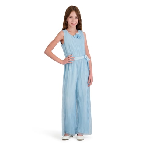 Sleeveless Pleated Lurex Mesh Jumpsuit, Sizes 4-16