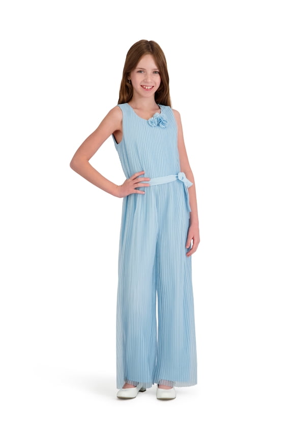 Sleeveless Pleated Lurex Mesh Jumpsuit, Sizes 4-16