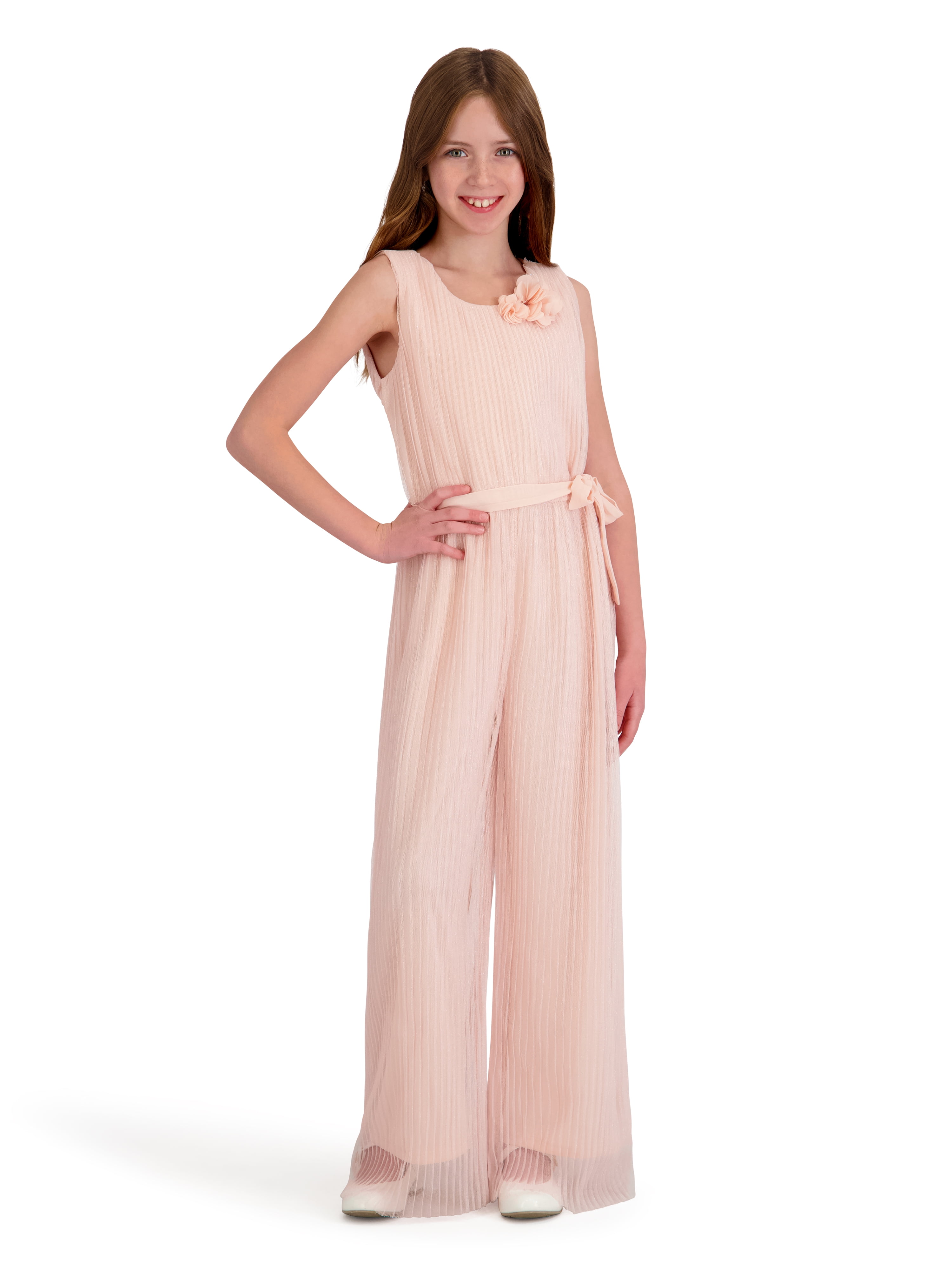 Kensie Girl Sleeveless Pleated Lurex Mesh Jumpsuit, Sizes 4-16