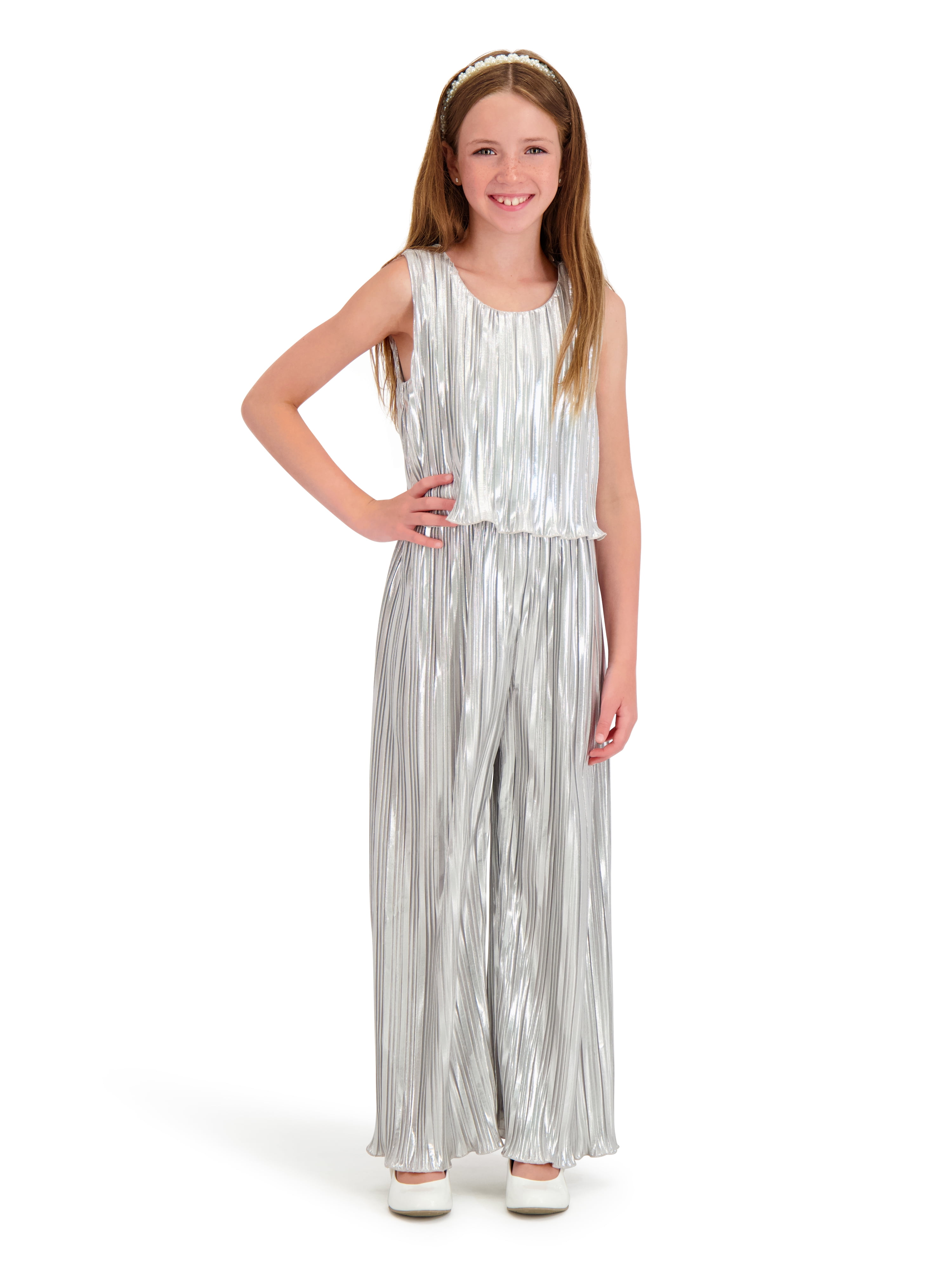 Kensie Girl Sleeveless Belted Metallic Jumpsuit, Sizes 4-16