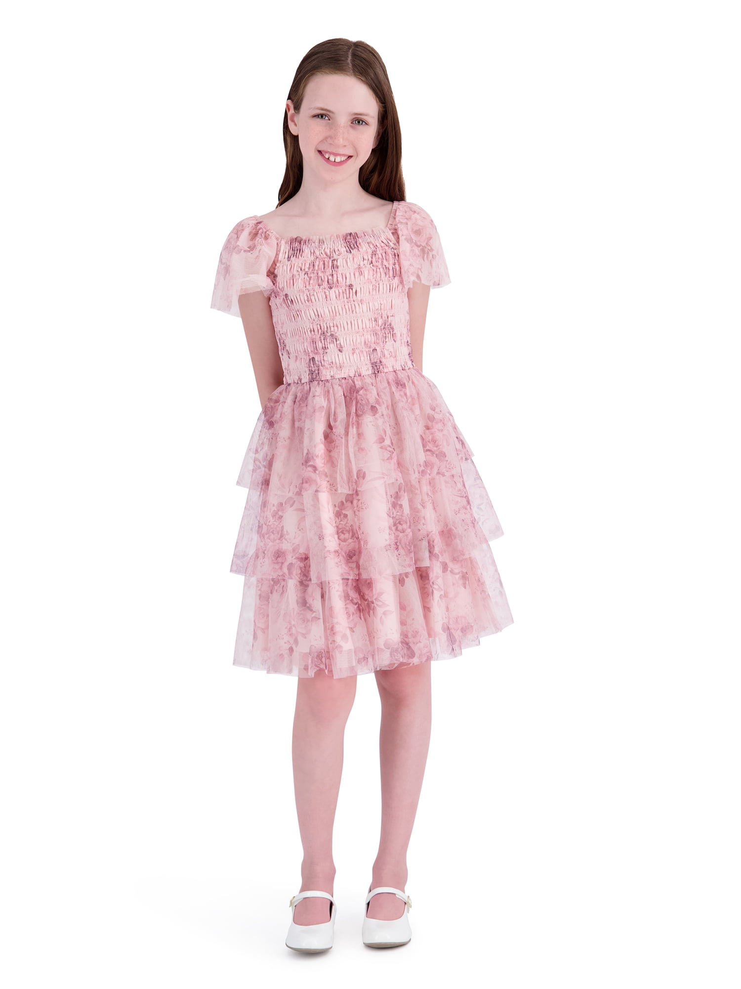 Kensie Girl Sleeveless Printed Soft Mesh Mauve Dress, Sizes 4-16