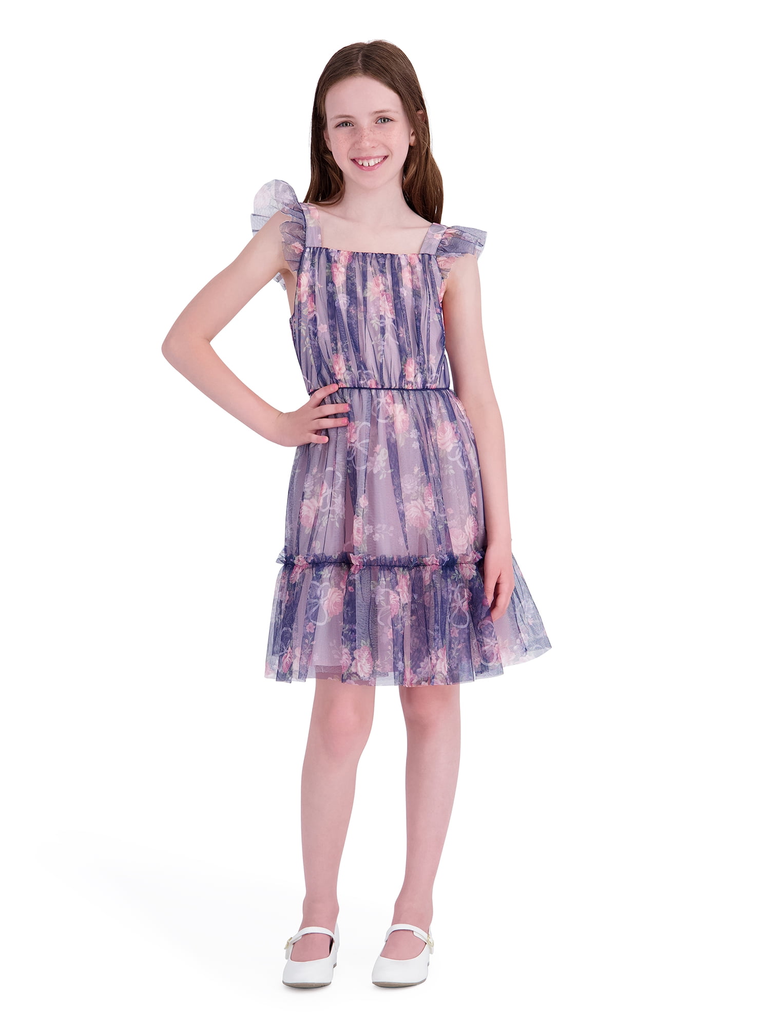 Kensie Girl Sleeveless Printed Soft Mesh Navy Dress, Sizes 4-16