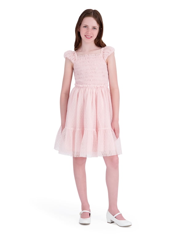 Girl Sleeveless Swiss Dot Mesh Dress, Sizes 4-16