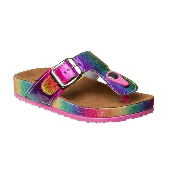 Kensie Girl Thong Flat Heel Kids Cork Sole Flip-Flops with Buckle Strap - Multicolor, 4